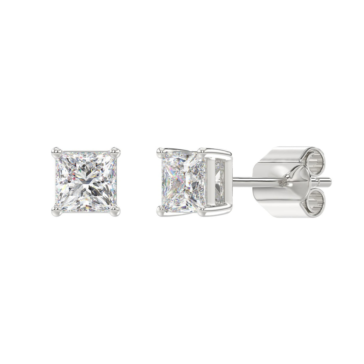 Lab Diamond 4-Prong Princess Stud Earring - 14K White Gold