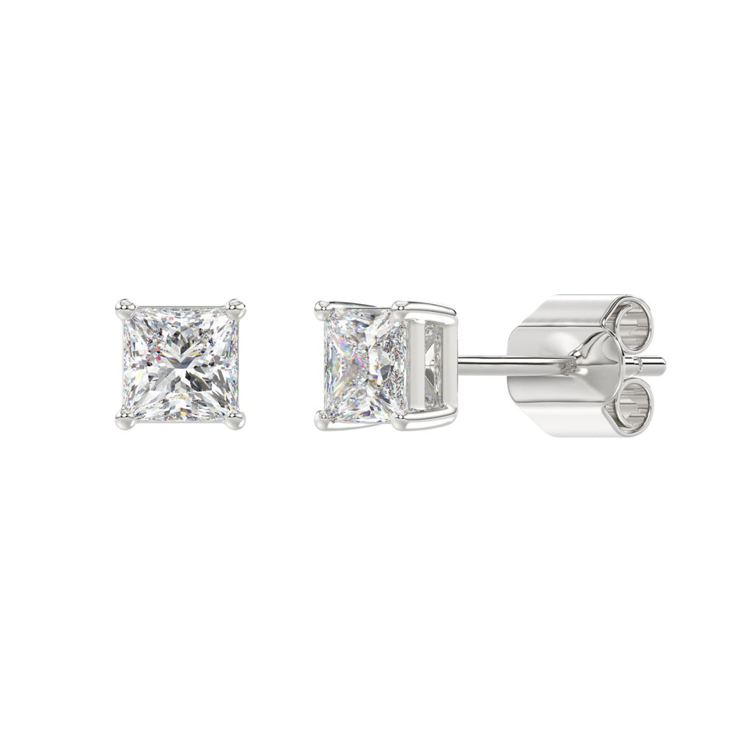 Lab Diamond 4-Prong Princess Stud Earring - 14K White Gold
