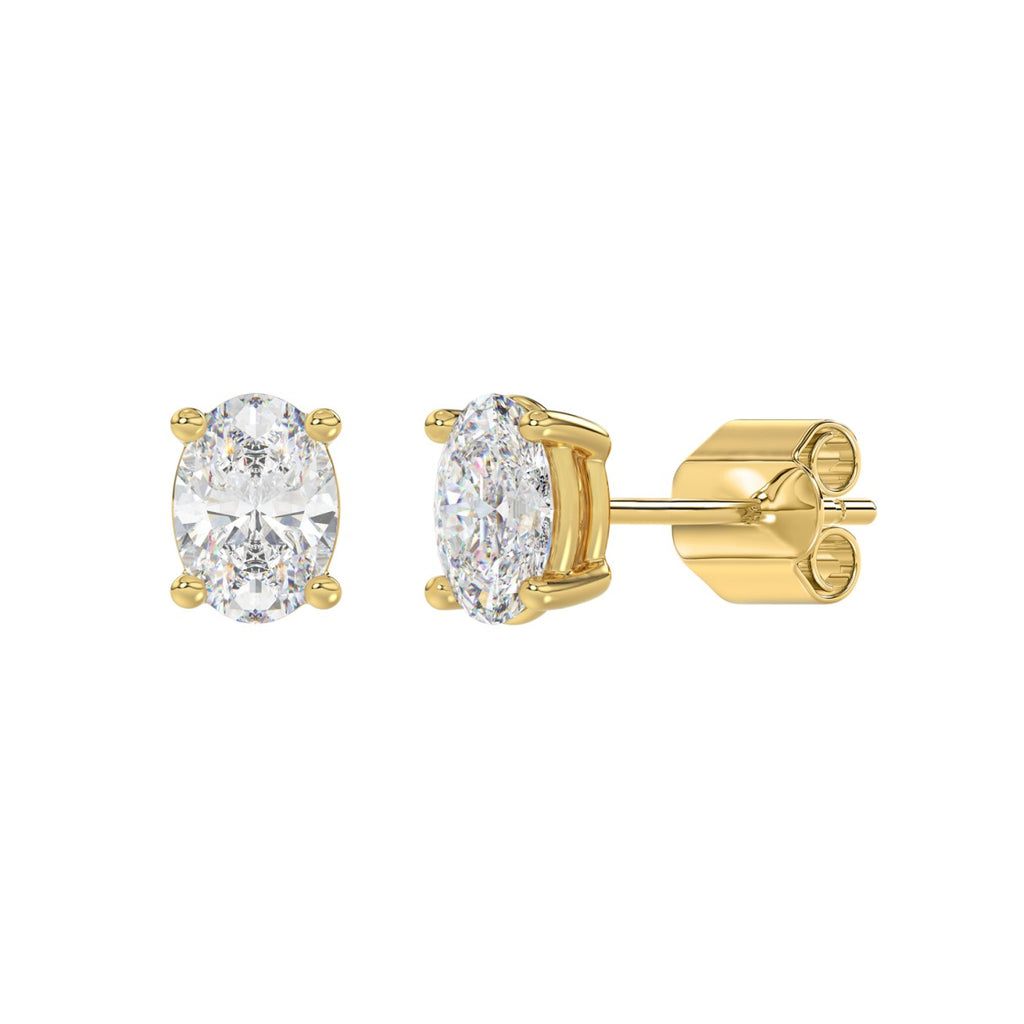 Lab Diamond 4-Prong Oval Stud Earring - 14K Yellow Gold