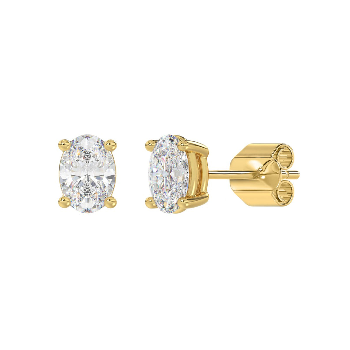 Lab Diamond 4-Prong Oval Stud Earring - 14K Yellow Gold