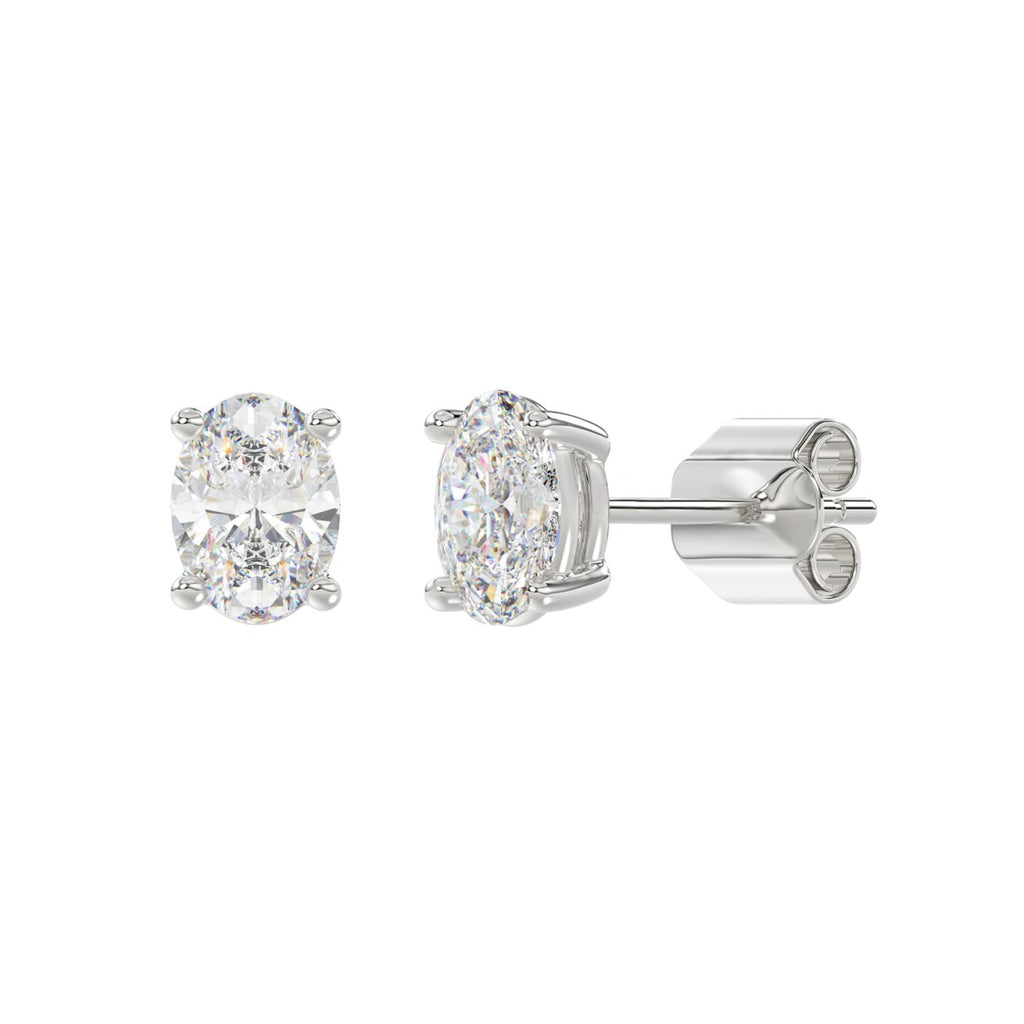 Lab Diamond 4-Prong Oval Stud Earring - 14K White Gold