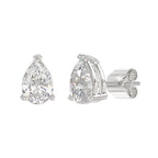 Lab Diamond 3-Prong Pear Stud Earring - 14K White Gold
