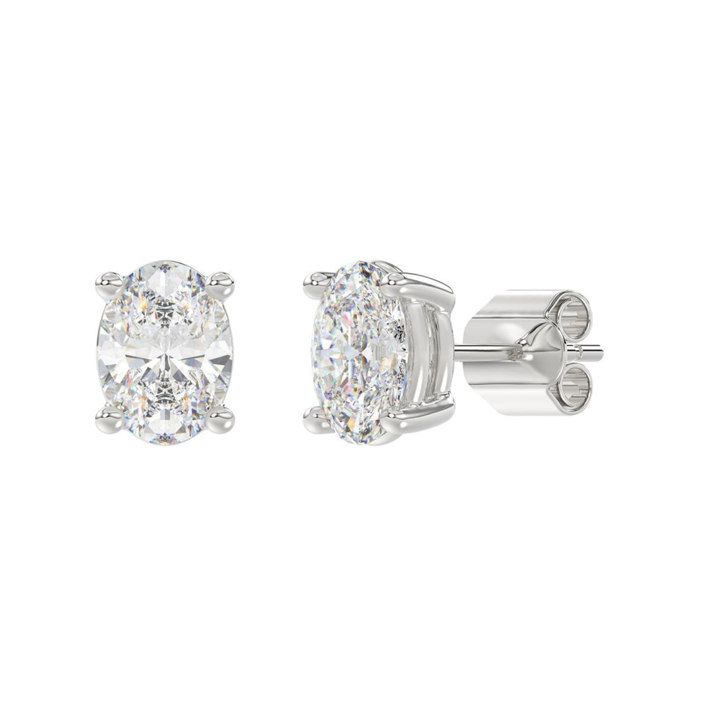 Lab Diamond 4-Prong Oval Stud Earring - 14K White Gold