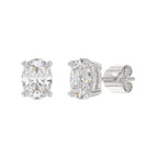 Lab Diamond 4-Prong Oval Stud Earring - 14K White Gold