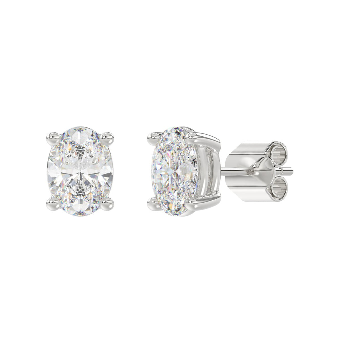 Lab Diamond 4-Prong Oval Stud Earring - 14K White Gold