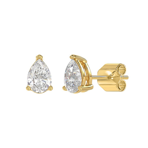 Lab Diamond 3-Prong Pear Stud Earring - 14K Yellow Gold
