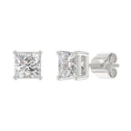 Lab Diamond 4-Prong Princess Stud Earring - 14K White Gold