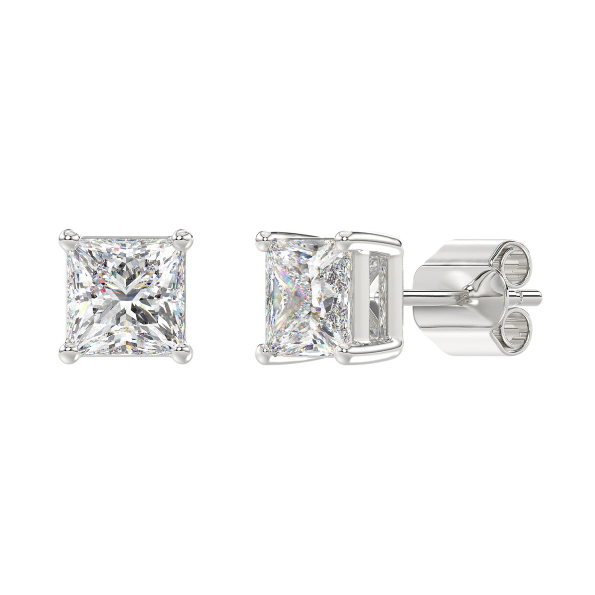 Lab Diamond 4-Prong Princess Stud Earring - 14K White Gold
