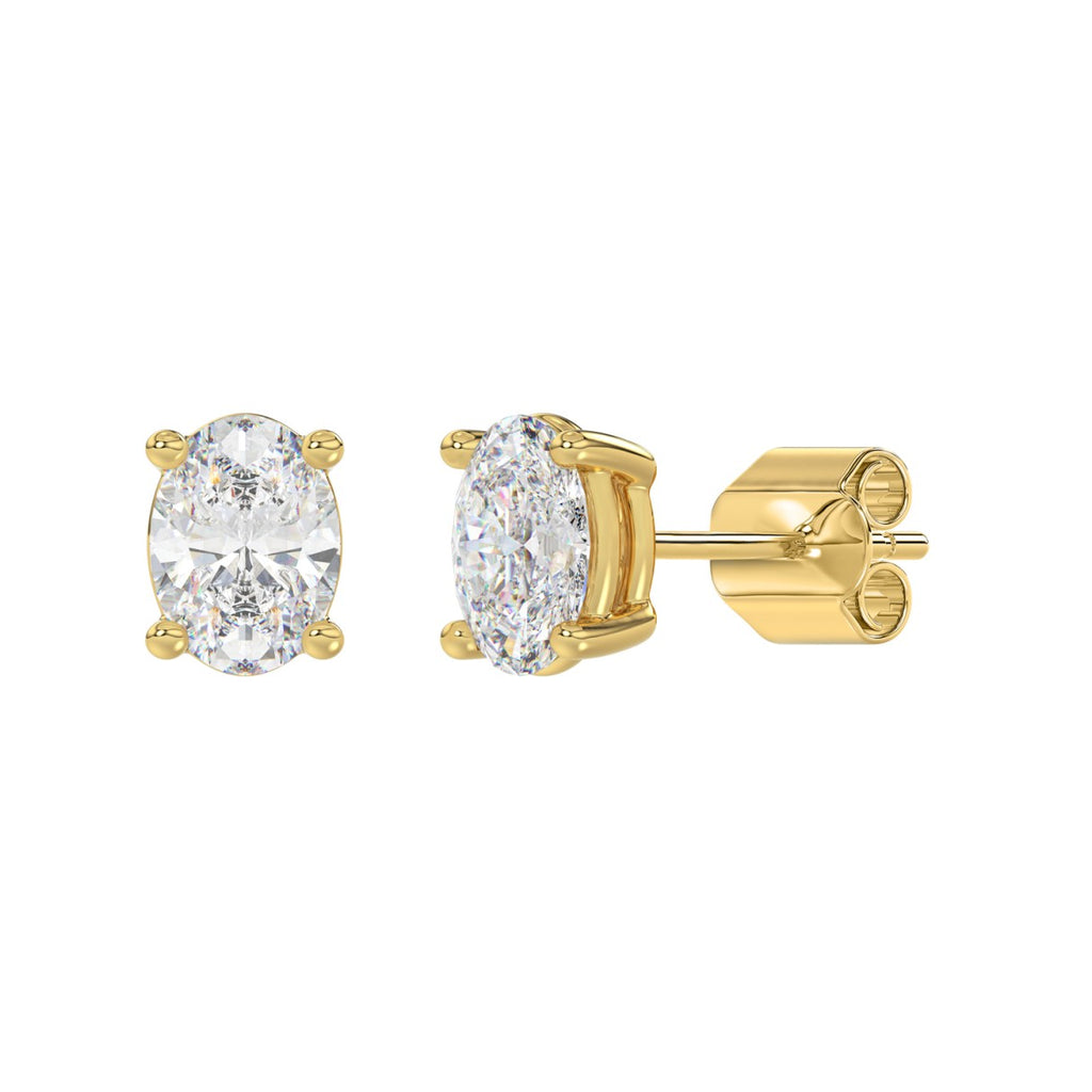 Lab Diamond 4-Prong Oval Stud Earring - 14K Yellow Gold