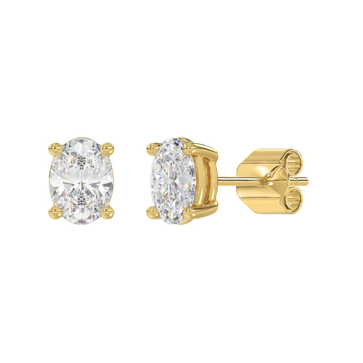 Lab Diamond 4-Prong Oval Stud Earring - 14K Yellow Gold