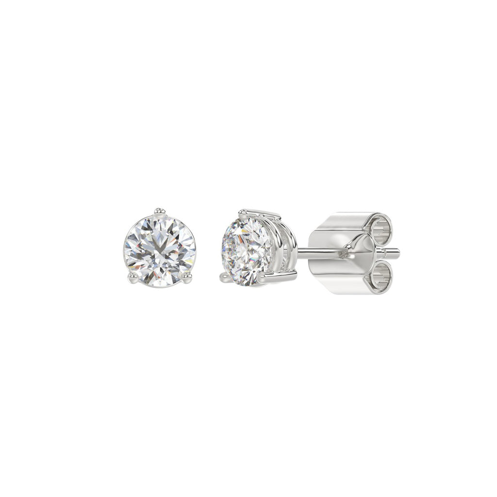 3 Prong Basket Pushback Stud Earrings - 10K White Gold