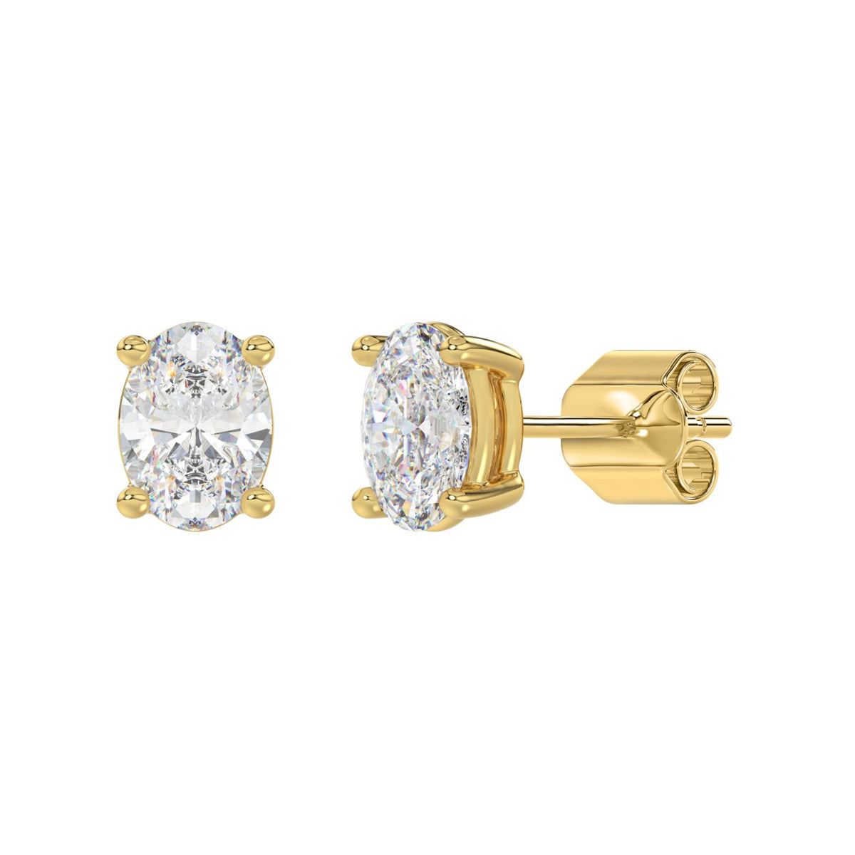 Lab Diamond 4-Prong Oval Stud Earring - 14K Yellow Gold