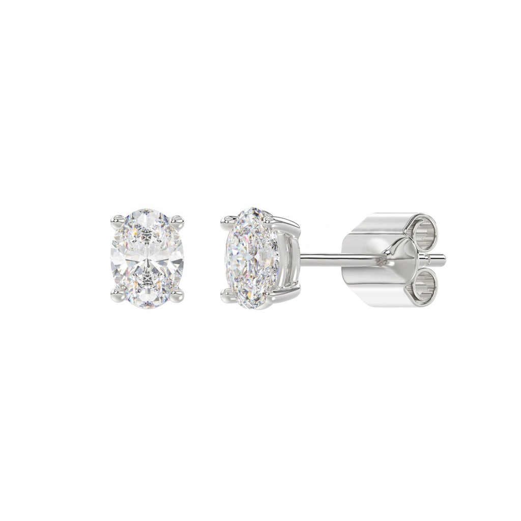 Lab Diamond 4-Prong Oval Stud Earring - 14K White Gold