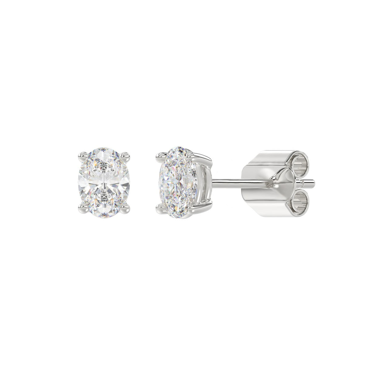 Lab Diamond 4-Prong Oval Stud Earring - 14K White Gold