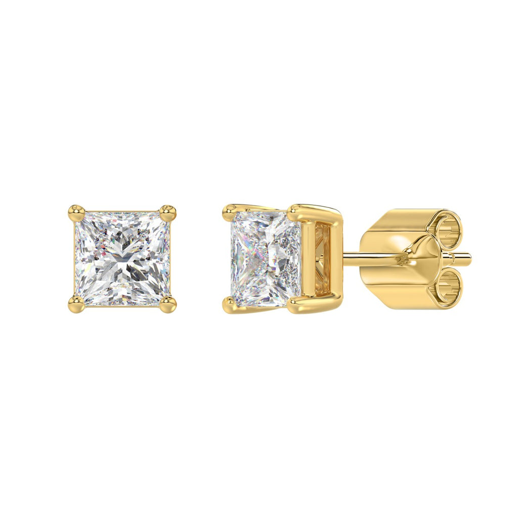 Lab Diamond 4-Prong Princess Stud Earring - 14K Yellow Gold