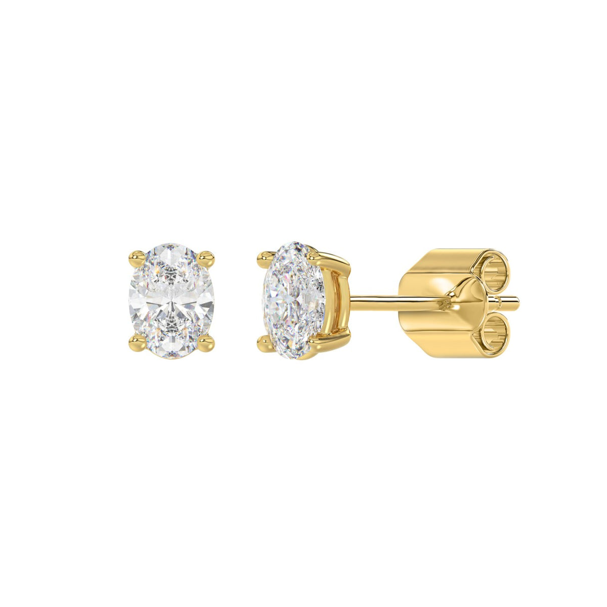 Lab Diamond 4-Prong Oval Stud Earring - 14K Yellow Gold