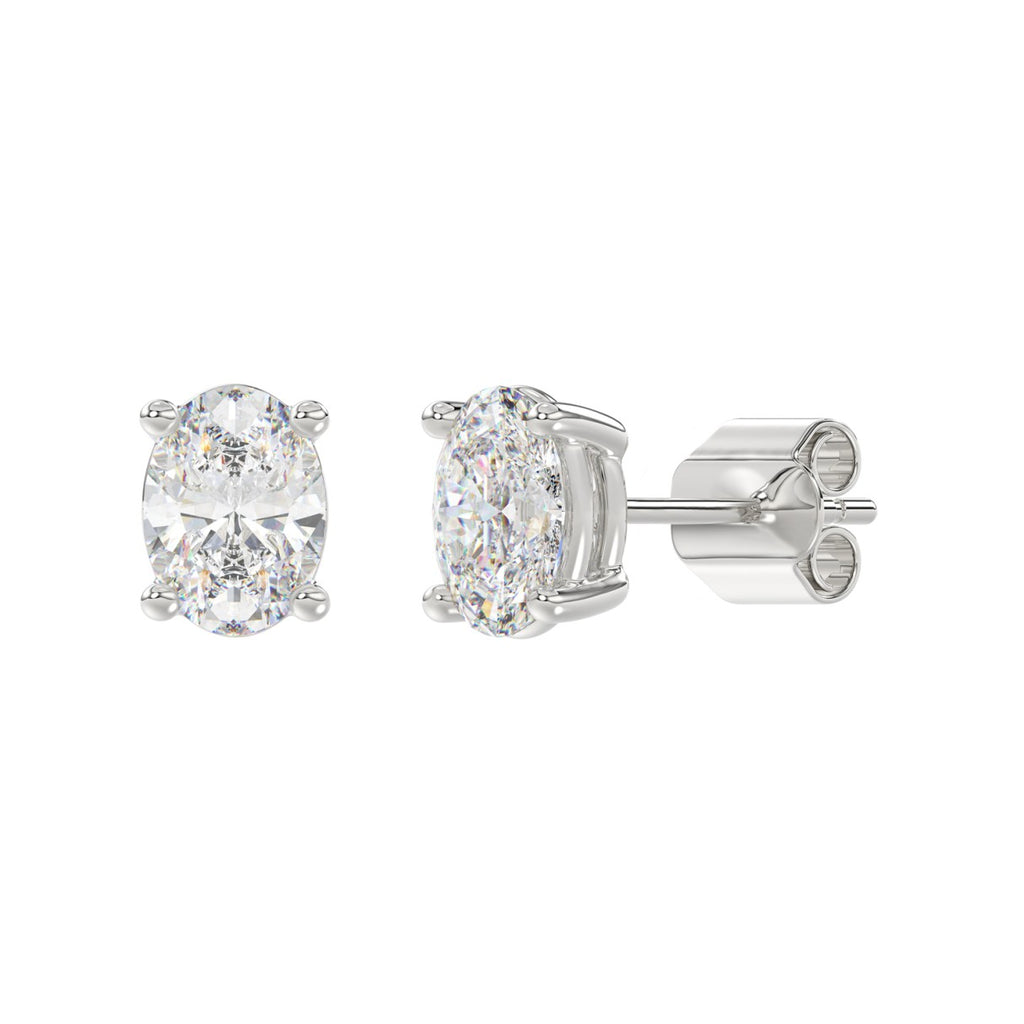 Lab Diamond 4-Prong Oval Stud Earring - 14K White Gold
