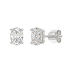 Lab Diamond 4-Prong Oval Stud Earring - 14K White Gold