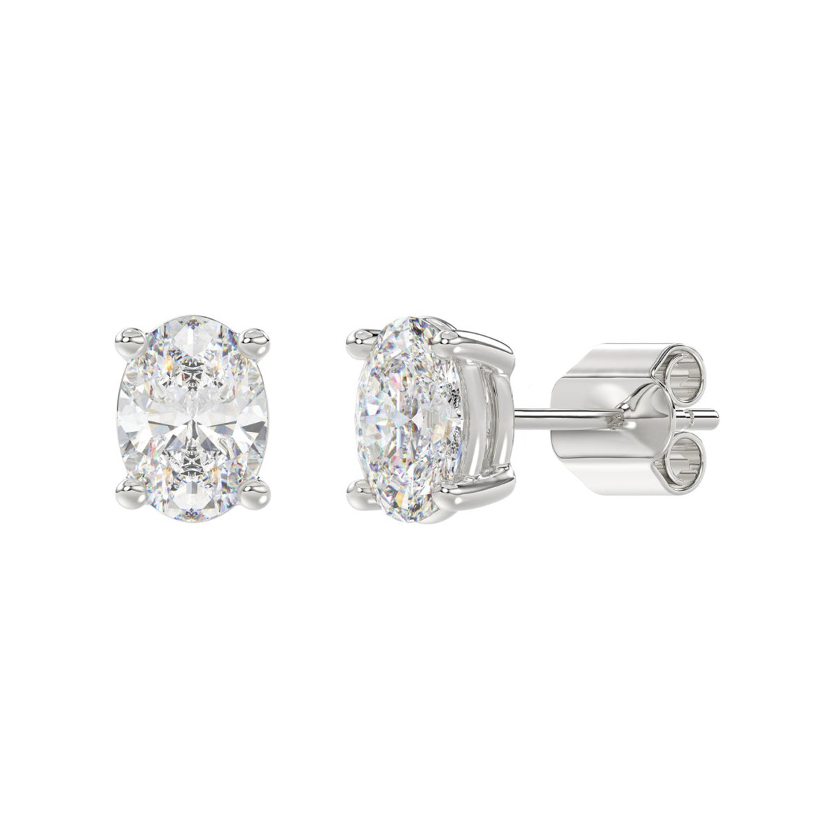 Lab Diamond 4-Prong Oval Stud Earring - 14K White Gold