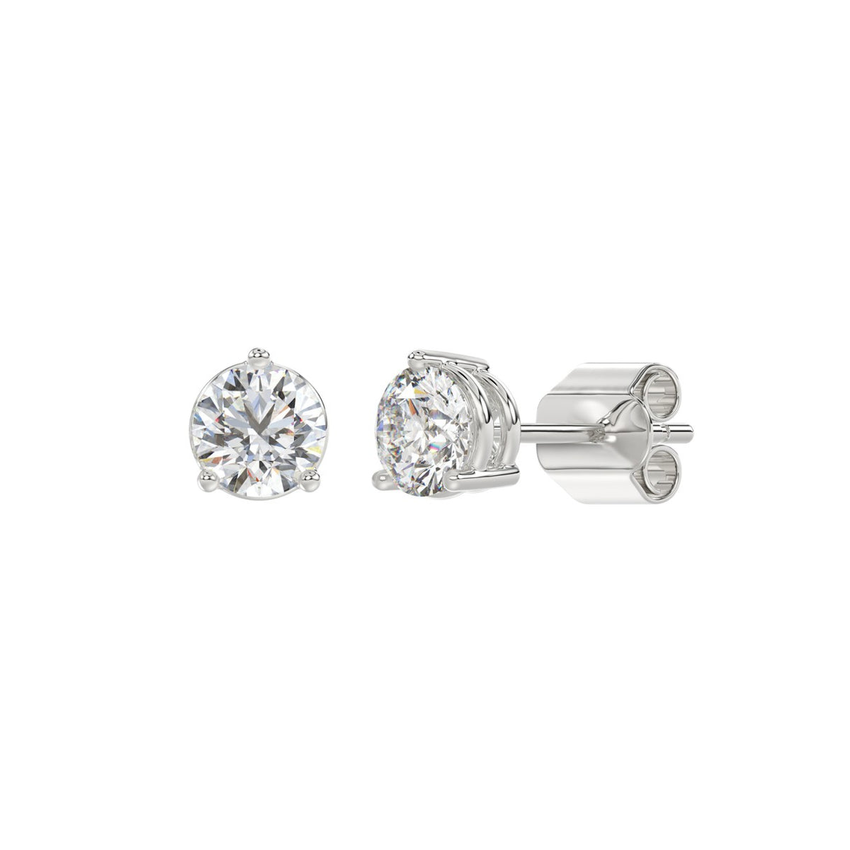 3 Prong Basket Pushback Stud Earrings - 10K White Gold