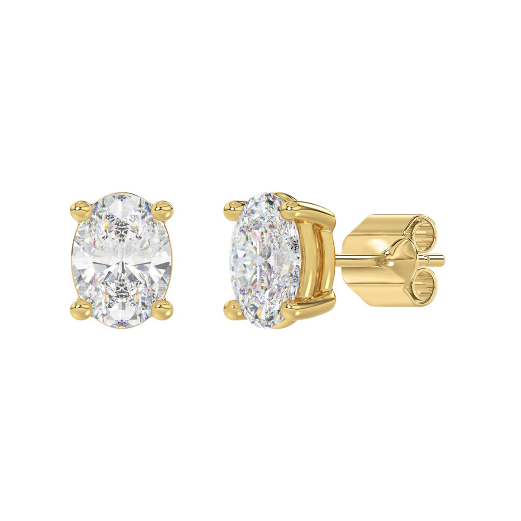 Lab Diamond 4-Prong Oval Stud Earring - 14K Yellow Gold