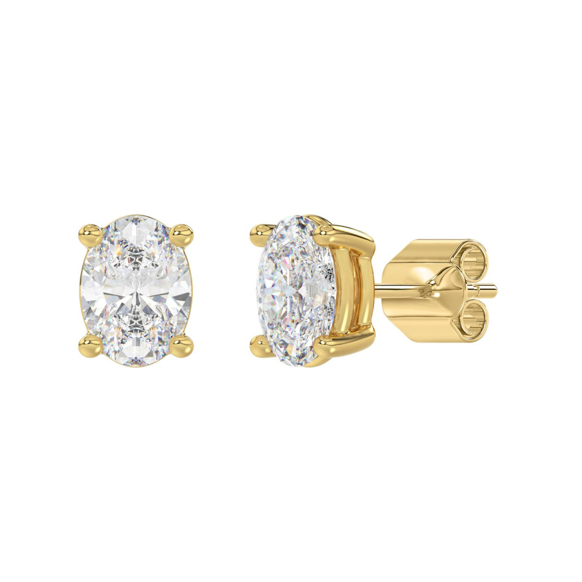 Lab Diamond 4-Prong Oval Stud Earring - 14K Yellow Gold