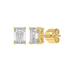 Lab Diamond 4-Prong Emerald Cut Stud Earring - 14K Yellow Gold