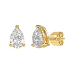 Lab Diamond 3-Prong Pear Stud Earring - 14K Yellow Gold
