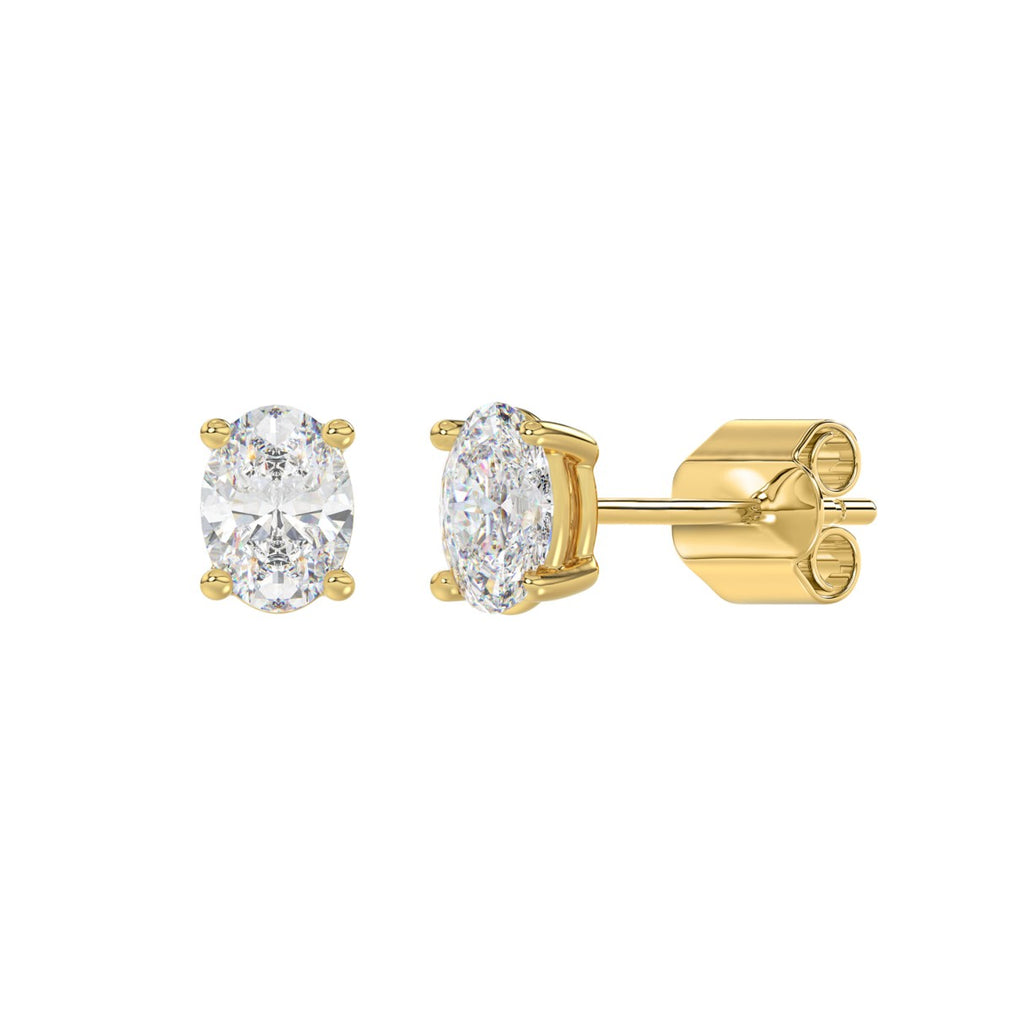 Lab Diamond 4-Prong Oval Stud Earring - 14K Yellow Gold