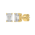 Lab Diamond 4-Prong Emerald Cut Stud Earring - 14K Yellow Gold