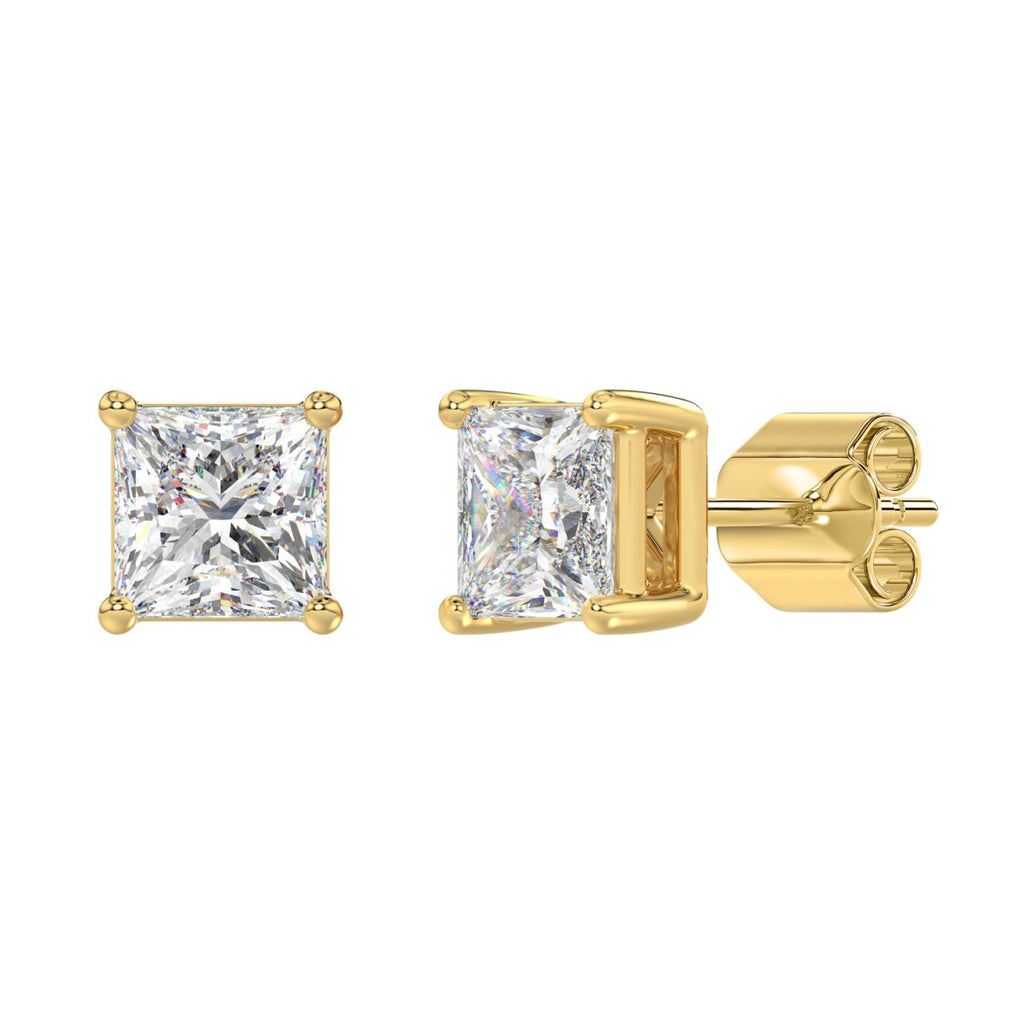 Lab Diamond 4-Prong Princess Stud Earring - 14K Yellow Gold
