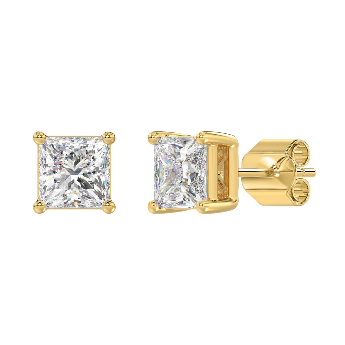 Lab Diamond 4-Prong Princess Stud Earring - 14K Yellow Gold