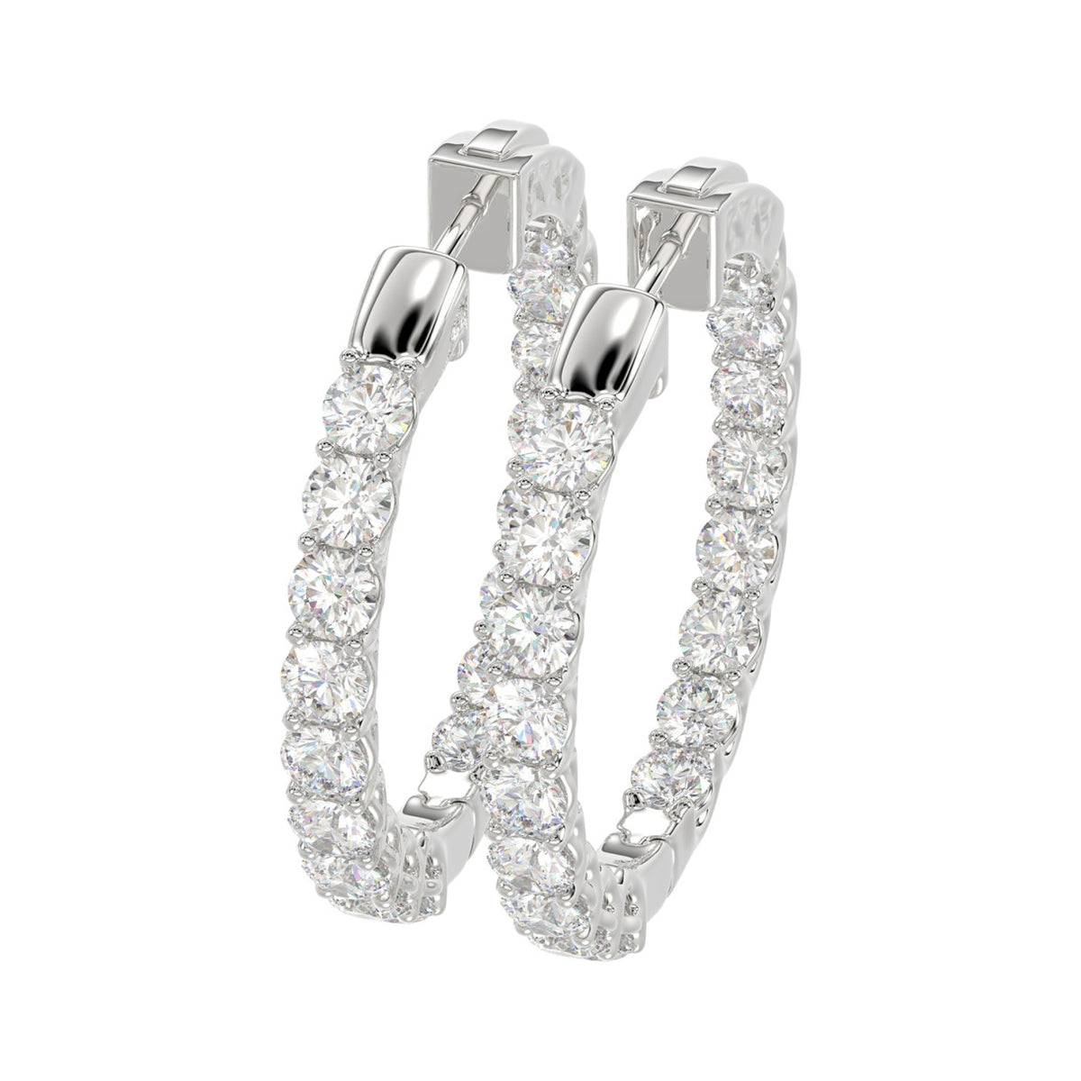 Lab Diamond Inside-Out Round Hoop Earring - 14K White Gold
