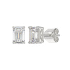Lab Diamond 4-Prong Emerald Cut Stud Earring - 14K White Gold