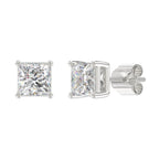 Lab Diamond 4-Prong Princess Stud Earring - 14K White Gold