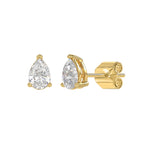 Lab Diamond 3-Prong Pear Stud Earring - 14K Yellow Gold