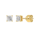 Lab Diamond 4-Prong Princess Stud Earring - 14K Yellow Gold