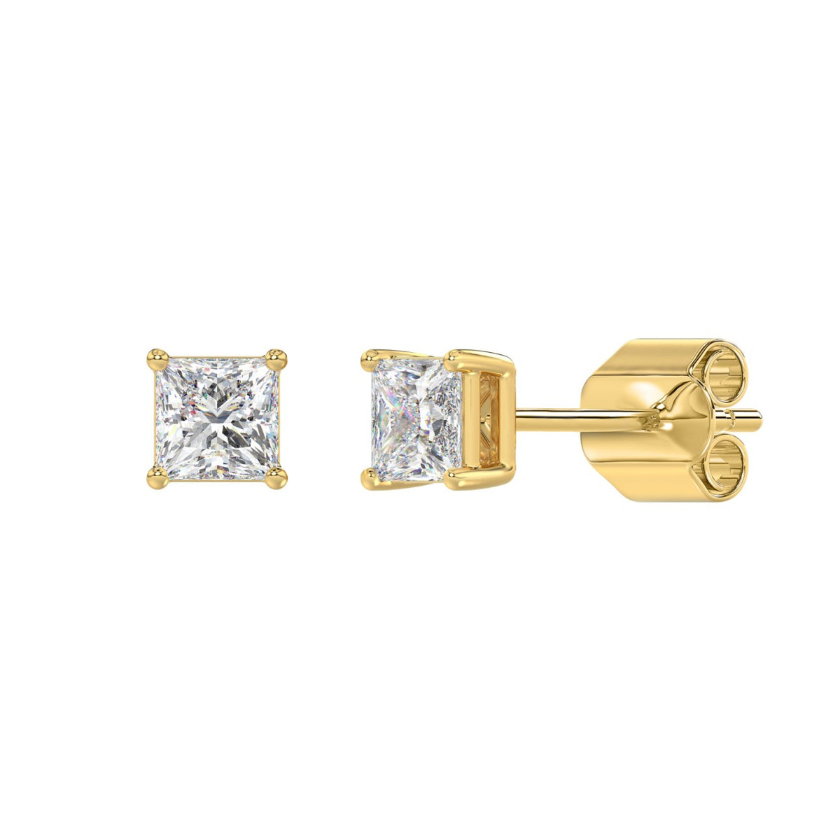 Lab Diamond 4-Prong Princess Stud Earring - 14K Yellow Gold