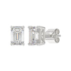 Lab Diamond 4-Prong Emerald Cut Stud Earring - 14K White Gold