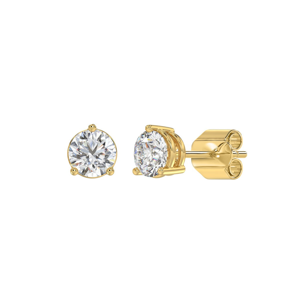 3 Prong Basket Pushback Stud Earrings - 10K Yellow Gold