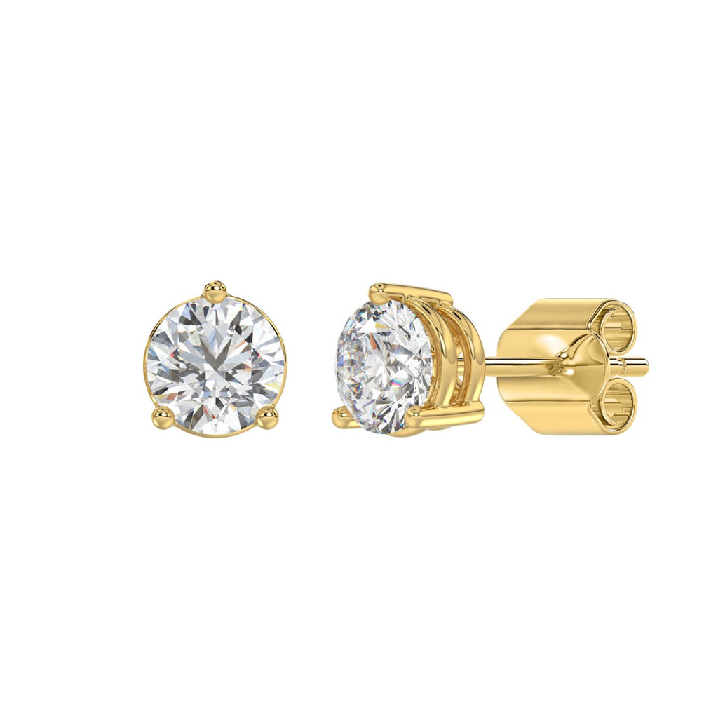 3 Prong Basket Pushback Stud Earrings - 10K Yellow Gold