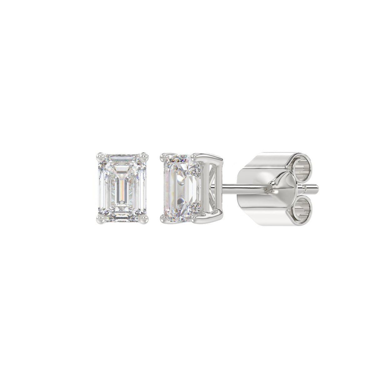 Lab Diamond 4-Prong Emerald Cut Stud Earring - 14K White Gold