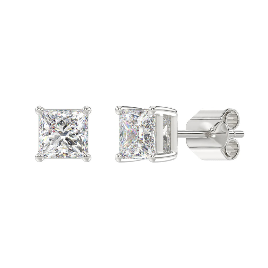 Lab Diamond 4-Prong Princess Stud Earring - 14K White Gold