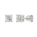 Lab Diamond 4-Prong Princess Stud Earring - 14K White Gold