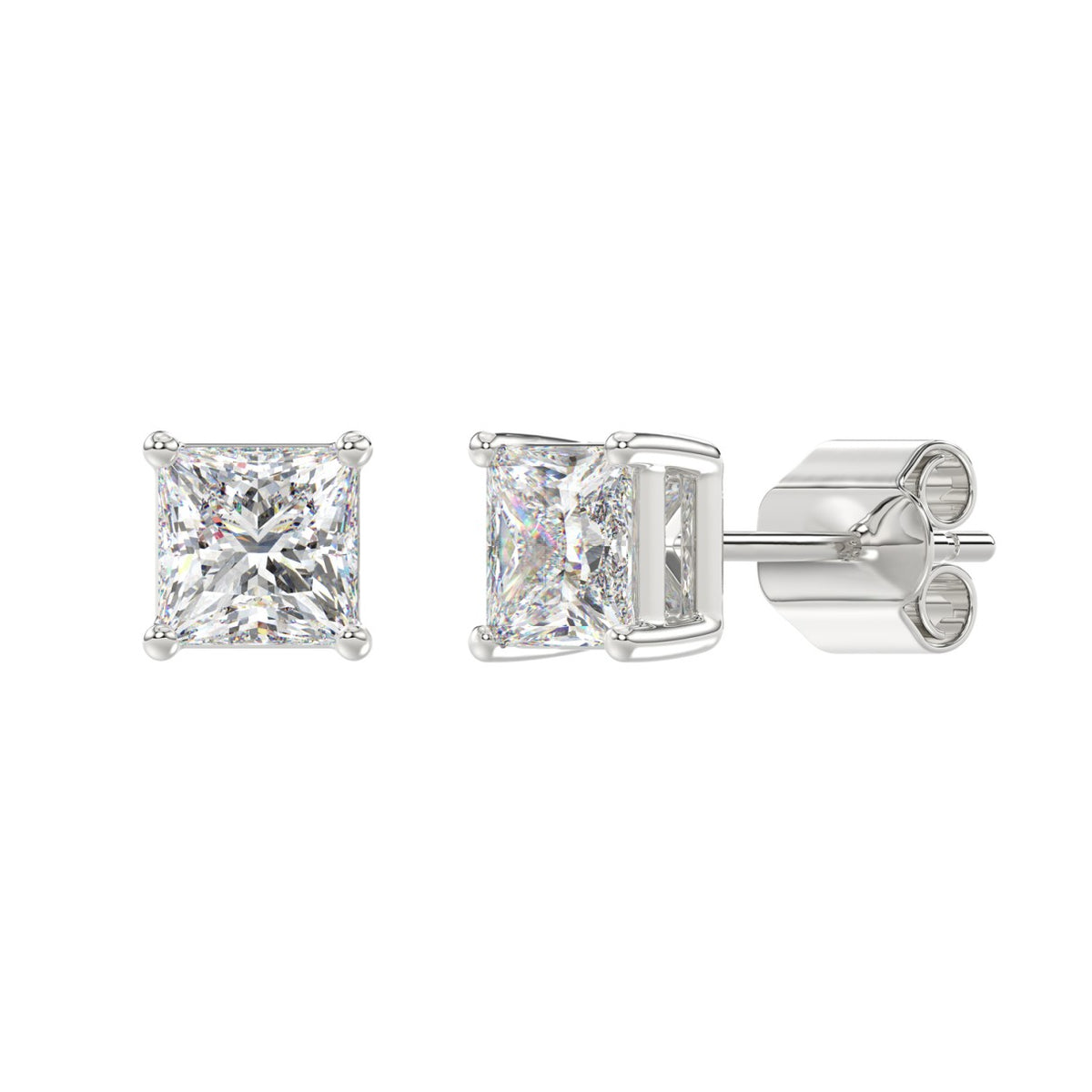 Lab Diamond 4-Prong Princess Stud Earring - 14K White Gold