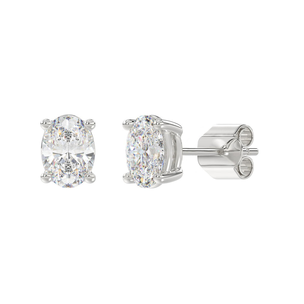 Lab Diamond 4-Prong Oval Stud Earring - 14K White Gold
