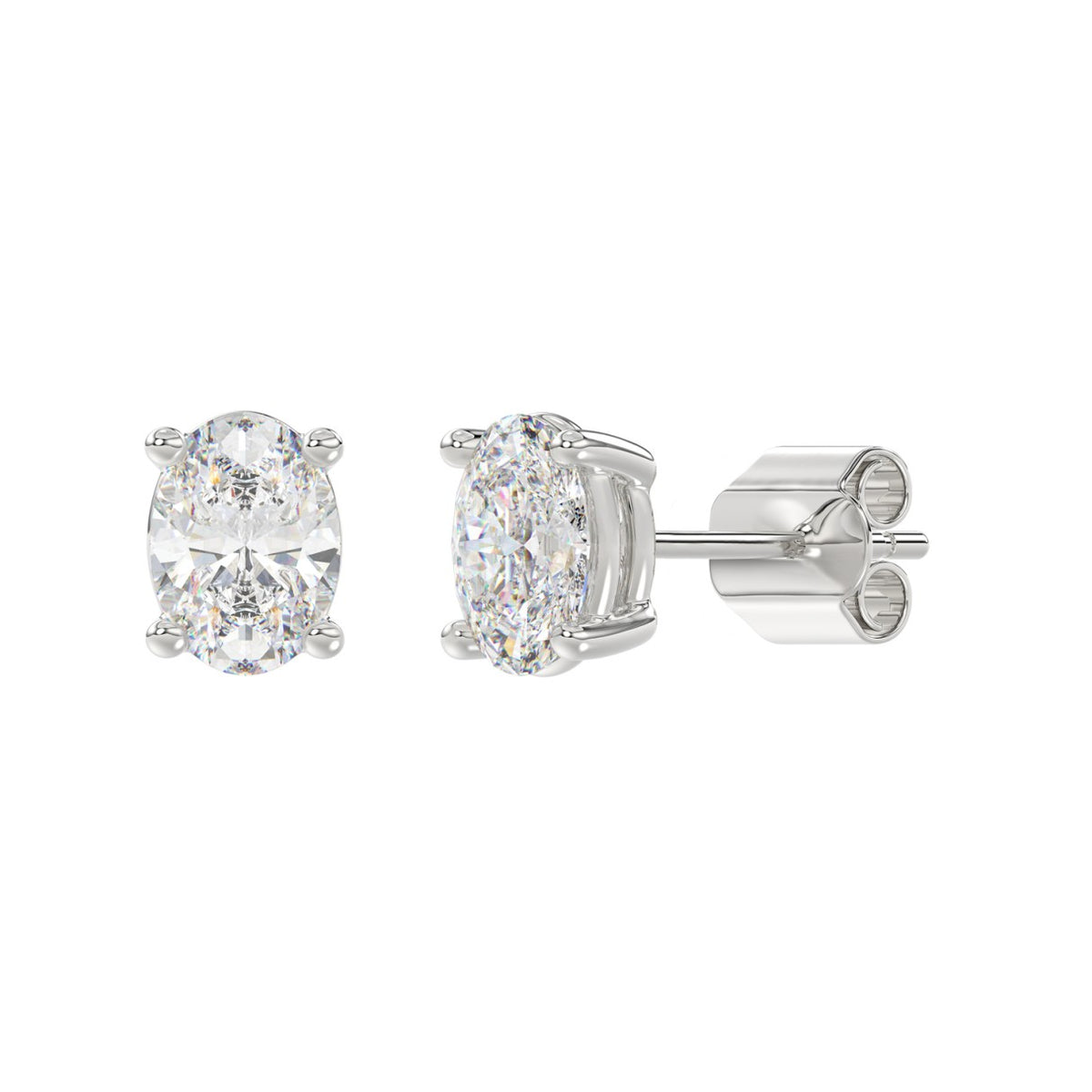 Lab Diamond 4-Prong Oval Stud Earring - 14K White Gold