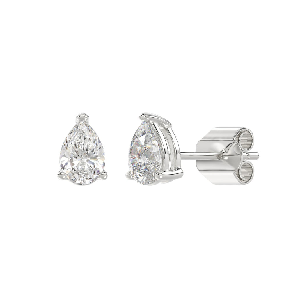 Lab Diamond 3-Prong Pear Stud Earring - 14K White Gold