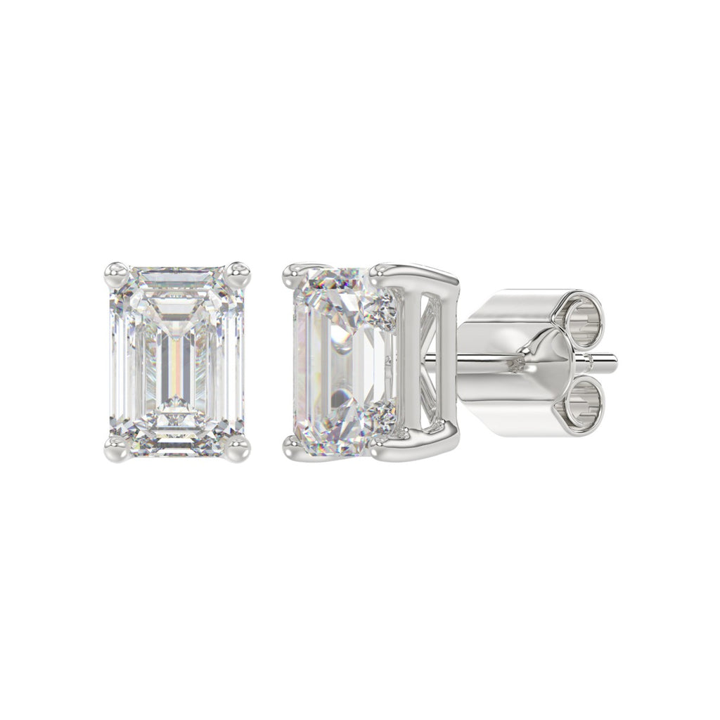Lab Diamond 4-Prong Emerald Cut Stud Earring - 14K White Gold