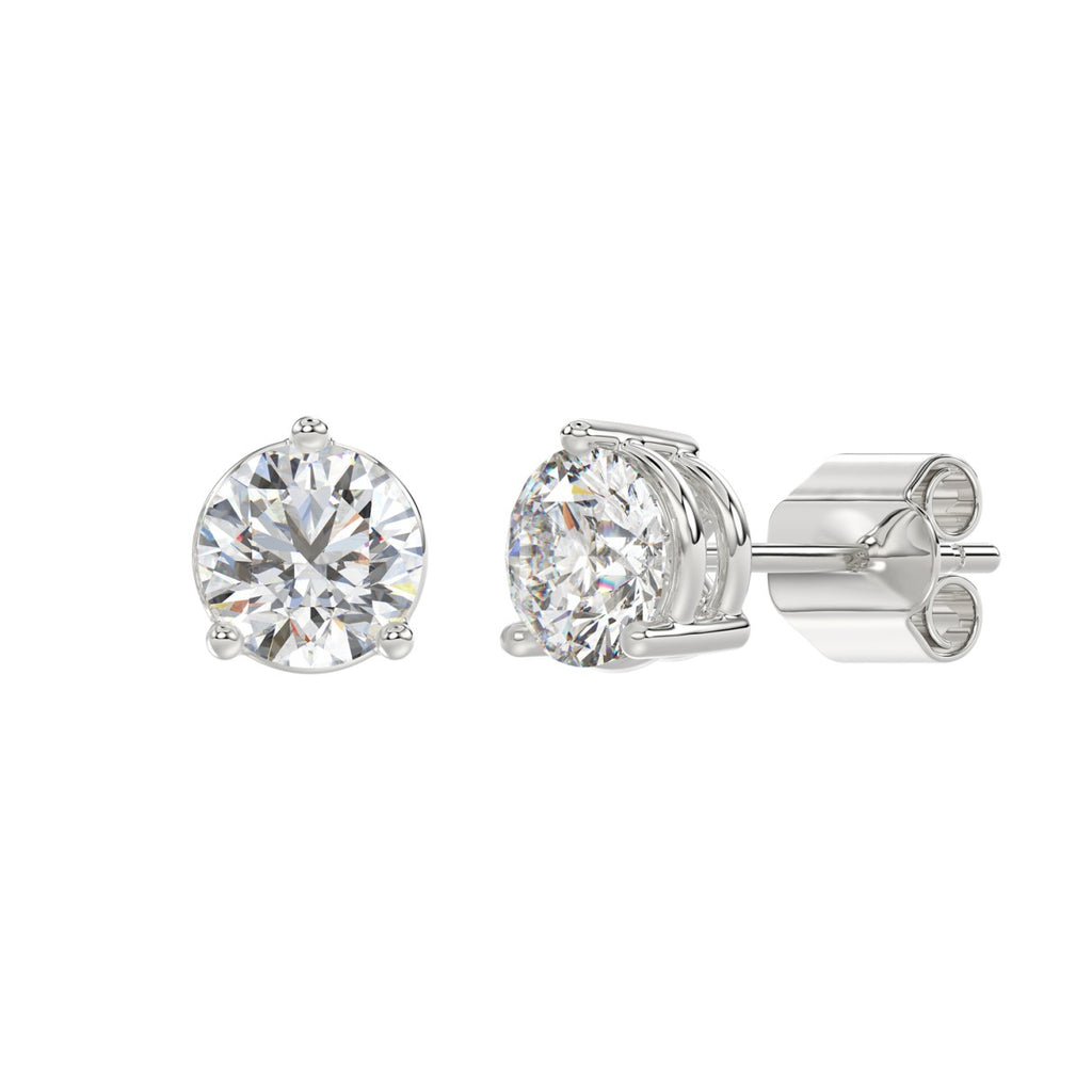 3 Prong Basket Pushback Stud Earrings - 14K White Gold
